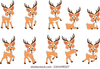 cute deer animal cartoon set