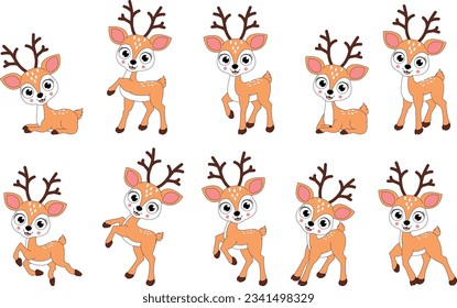 cute deer animal cartoon set