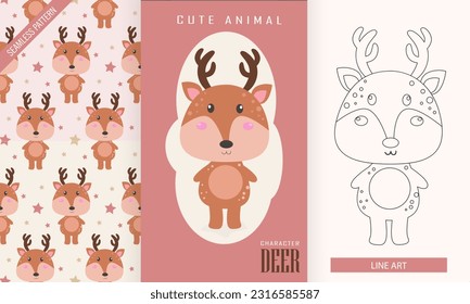 Cute deer animal character vector background
