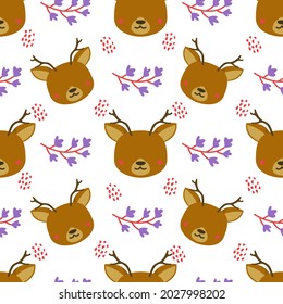 cute deer animal vector seamless pattern background