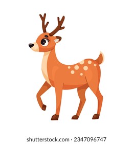 Cute Deer with Antler and Brown Spotted Coat as Forest Animal Vector Illustration