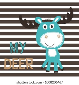 cute  deer baby on striped background vector illustration