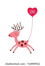 cute deer with balloon valentine greeting vector