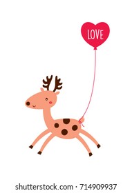 cute deer with balloon valentine greeting vector