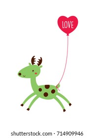 cute deer with balloon valentine greeting vector
