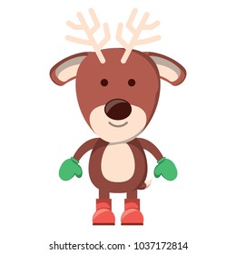 cute deer with boots and gloves over white background. chritstmas animals concept. colorful design. vector illustration