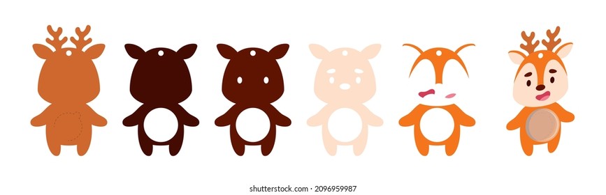 Cute deer candy ornament. Layered paper decoration treat holder for dome. Hanger for sweets, candy for birthday, baby shower, halloween, christmas. Print, cut out, glue. Vector stock illustration.