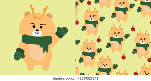 Cute deer  card  christmas pattern cartoon deer. cute christmas and winter wallpaper for fabric print, gift wrap paper