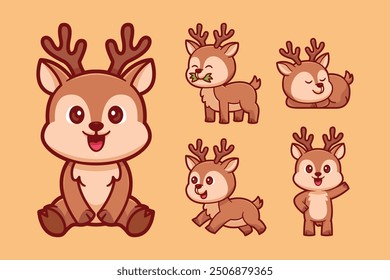 cute deer cartoon character set
