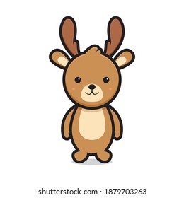 cute deer cartoon character smile face