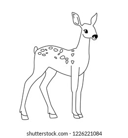 Cute deer cartoon character, vector illustration. Coloring book for kids.