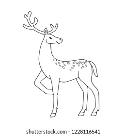 Cute deer cartoon character, vector illustration. Coloring book for kids.