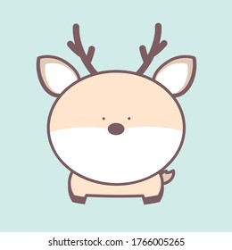 Cute deer cartoon character vector isolated on light blue background