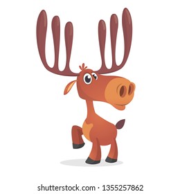 Cute deer. Cartoon comic style forest animal character. Reindeer male mascot. Zoo and wild animal vector illustration