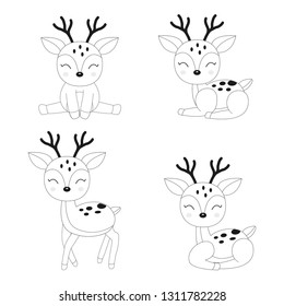 Cute deer cartoon in different poses.