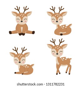 Cute deer cartoon in different poses.