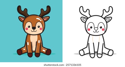 a cute deer cartoon doll for design element or coloring book element