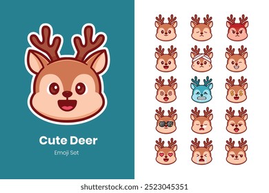 Cute deer cartoon emoji set