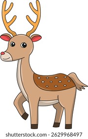 Cute deer cartoon. Flat vector illustration. Wild life animals. Cute animal on white background