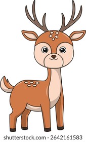 Cute deer cartoon. Flat vector illustration. Wild life animals. Cute animal on white background