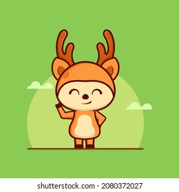 Cute deer cartoon icon illustration. animal nature icon concept isolated . flat cartoon
