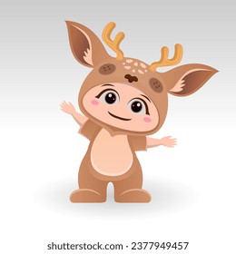 Cute Deer With Cartoon Icon Vector Illustration. Cute bear mascot costume concept Isolated Premium Vector. Flat Cartoon Style