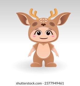 Cute Deer With Cartoon Icon Vector Illustration. Cute bear mascot costume concept Isolated Premium Vector. Flat Cartoon Style