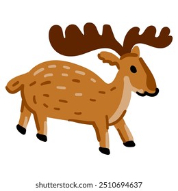 Cute deer cartoon isolated on white background. Funny vector moose. Cheerful elk