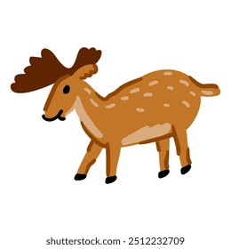 Cute deer cartoon isolated on white background. Funny vector moose. Cheerful elk