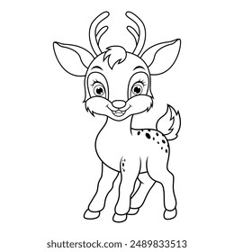 Cute Deer cartoon line art