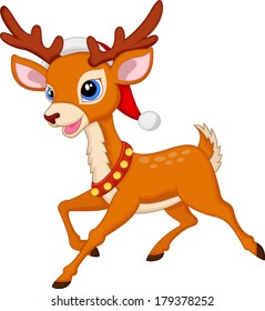 Cute deer cartoon with red hat