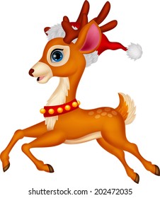 Cute deer cartoon with red hat