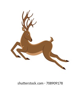 Cute Deer Cartoon Running. Reindeer Moving. Leaping Stag - Illustration Vector
