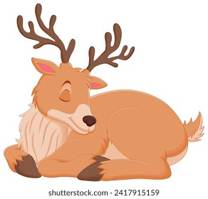 Cute Deer Cartoon Sleeping Vector Illustration. Animal Nature Icon Concept Isolated Premium Vector