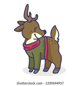 Cute deer cartoon vector illustration motif set. Hand drawn isolated buck elements clipart for woodland hunting blog, forest animal graphic,nature web buttons.