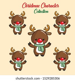 Cute deer cartoon vector set. Wildlife character collection. Forest animal.