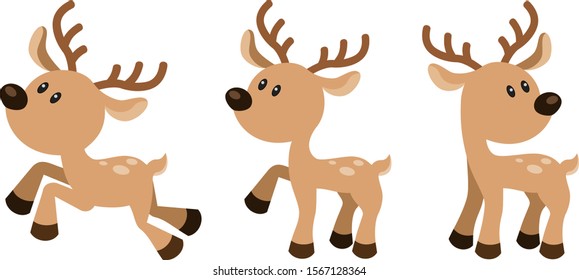 Cute Deer Cartoons Set of Thee