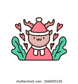 cute deer celebrate Christmas. cartoon for sticker.