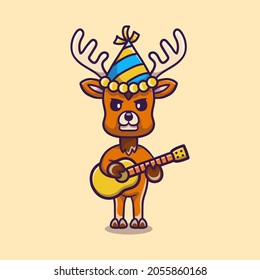 cute deer celebrating new year with guitar, suitable for new year t-shirt design or cute animal new year mascot