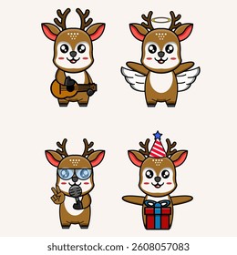 Cute Deer Character Mascot Set - Various Poses Vector