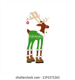 Cute deer  character for merry christmas and new year holiday illustrations. Vector illustration  for presents, invitation, children room, nursery decor, t-shirt, banner, interior design.