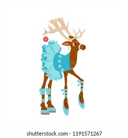 Cute deer  character for merry christmas and new year holiday illustrations. Vector illustration  for presents, invitation, children room, nursery decor, t-shirt, banner, interior design.