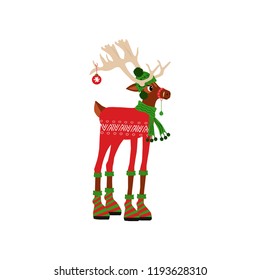 Cute deer  character for merry christmas and new year holiday illustrations. Vector illustration  for winter seasonal greetin card, invitation, children room, nursery decor, t-shirt, banner.