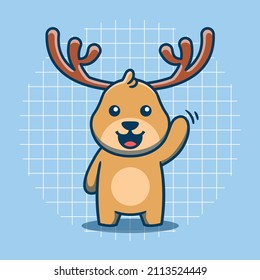 Cute deer character waving vector illustration. Flat cartoon style. Isolated animal concept.