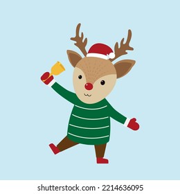 Cute deer characters on blue background. Christmas season and Happy new year season. Vector illustration