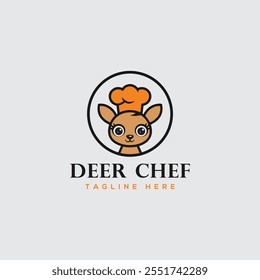 cute deer chef celebrating with vector logo and icon design