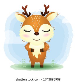 cute deer in the children's style. cute cartoon deer vector illustration