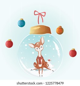Cute Deer in a Christmas Bulb