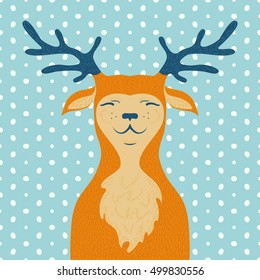 Cute deer. Christmas vector illustration of the deer head. Vector christmas card. EPS 10.