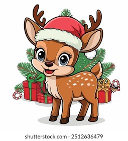 A cute deer christms design vactor art with white backraaund